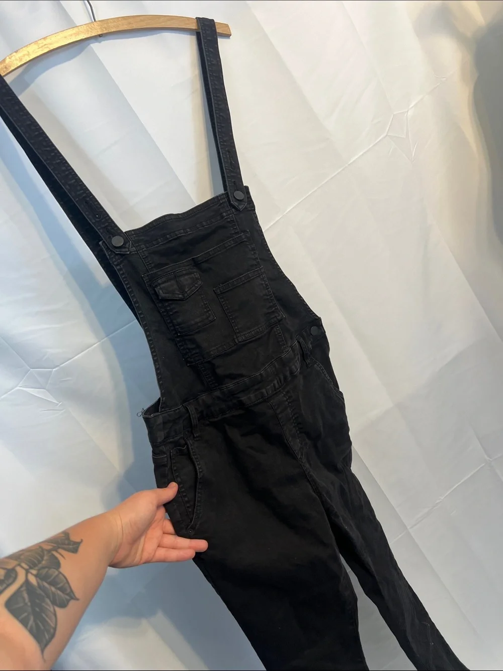 Free People Washed denim black overalls